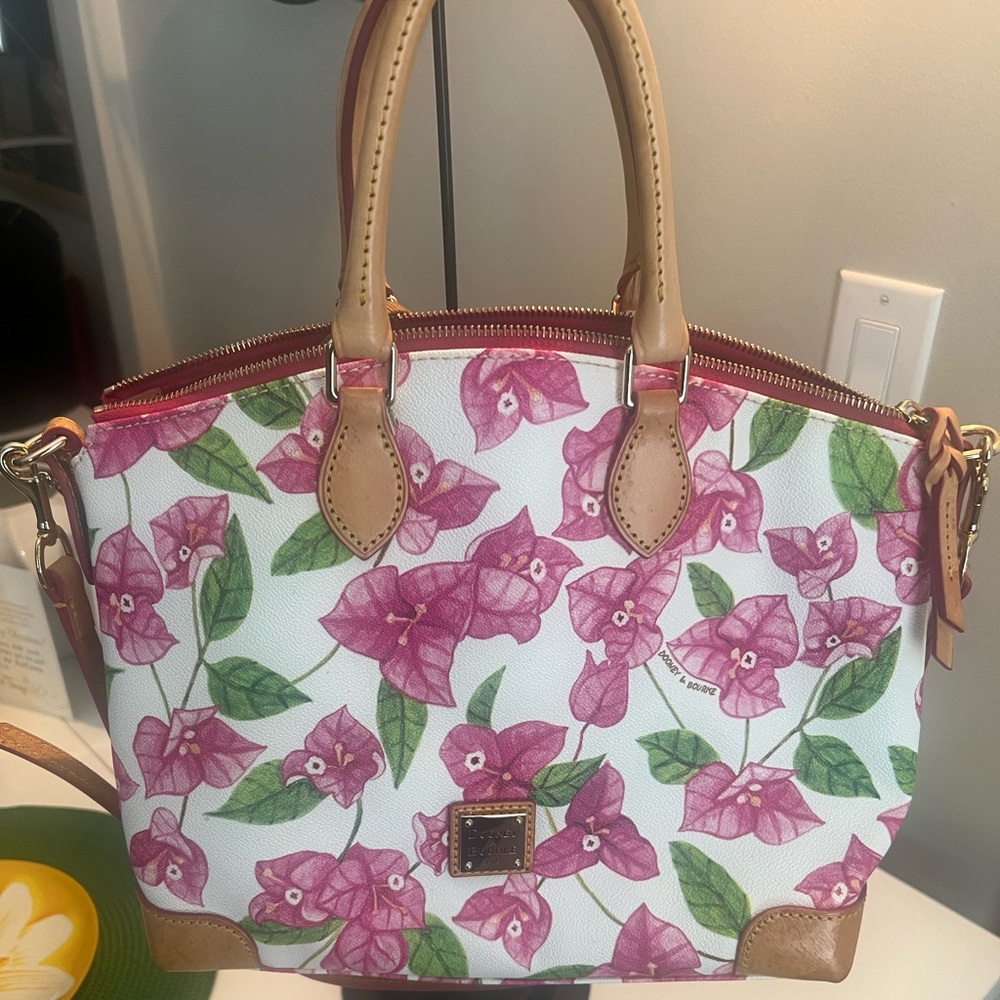 Dooney & Bourke Pink & Green Floral Satchel (includes the shoulder strap)